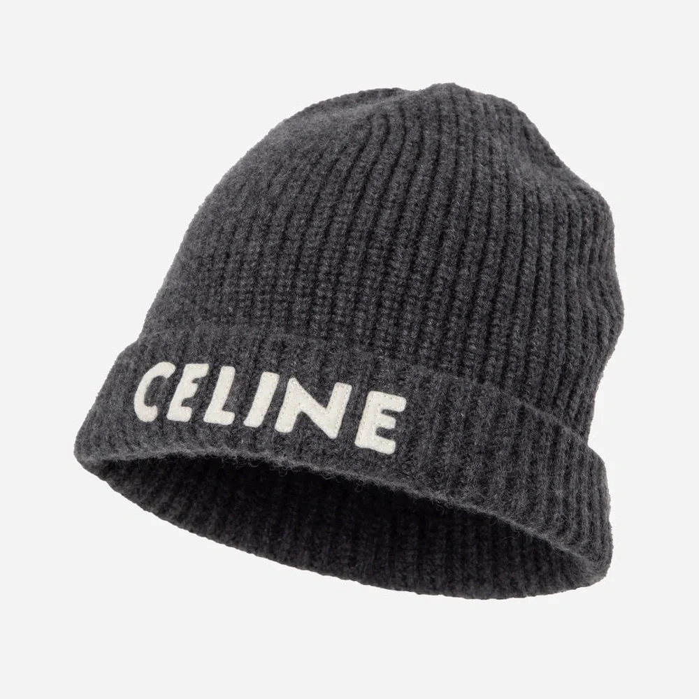 Celine Grey Cashmere Logo Beanie - Picture 1 of 2